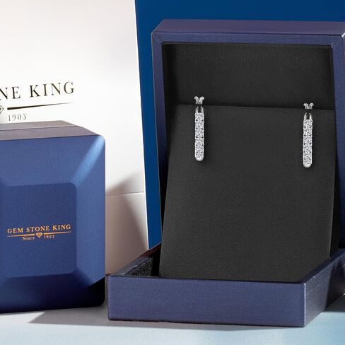 Gem Stone King 925 Sterling Silver Lab Grown Diamond Hoop Earrings for Women | 1.32 Cttw | Round 3MM | DEF Color | VVS-VS Clarity | Round 3MM | 22MM = 0.85 Inches Diameter in Kuwait