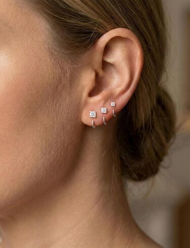 Freekiss 3 Pairs Sterling Silver Plated Half Hoop Earrings for Women, Stackable Backless Stay-Close Hoop Set, Moon Star Heart Pearl Bow CZ Designs, Hypoallergenic Sleep-Friendly Everyday Jewelry Gift in Saudi Arabia