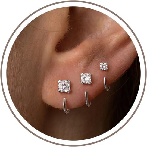 Freekiss 3 Pairs Sterling Silver Plated Half Hoop Earrings for Women, Stackable Backless Stay-Close Hoop Set, Moon Star Heart Pearl Bow CZ Designs, Hypoallergenic Sleep-Friendly Everyday Jewelry Gift in Saudi Arabia