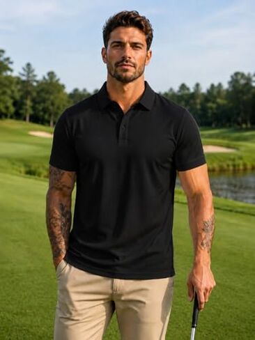 Men's Short Sleeve Collared Golf Shirts Quick Dry Moisture Wicking Performance Polo Shirts for Casual Athletic Business in Kuwait