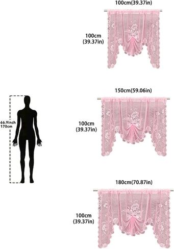 Jayla Pink Semi-Sheer Floral Lace Curtain Swag for Kitchen Half Window Bathroom Decoration Rod Pocket,39 x 39 Inch, 1 Panel in Saudi Arabia