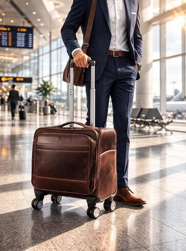 KomalC Leather Rolling Briefcase for Men – Wheeled Laptop Bag with 21" Trolley Handle, Premium Buffalo Leather Business Travel Case in Kuwait