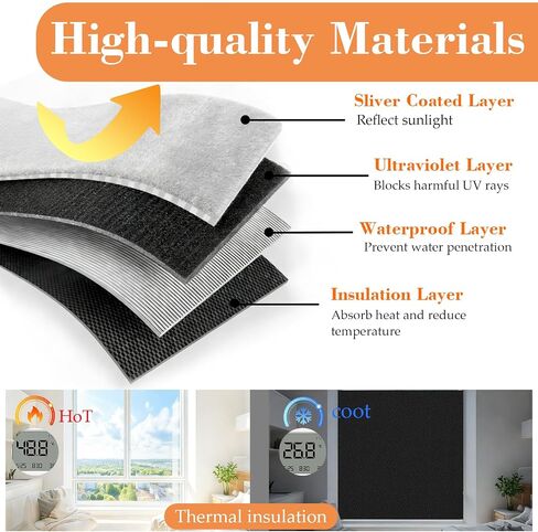 57" W x 79" H No Drill Blackout Window Cover, Portable Pleated Black Out Shades, Easy Install Room Darkening Window Treatments for Bedroom, Living Room, Cuttable Window Blinds in Saudi Arabia