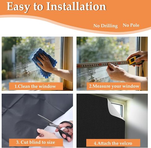 57" W x 79" H No Drill Blackout Window Cover, Portable Pleated Black Out Shades, Easy Install Room Darkening Window Treatments for Bedroom, Living Room, Cuttable Window Blinds in Saudi Arabia