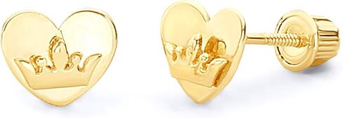 14k Yellow Gold Heart Stud Earrings with Screw Back in Kuwait