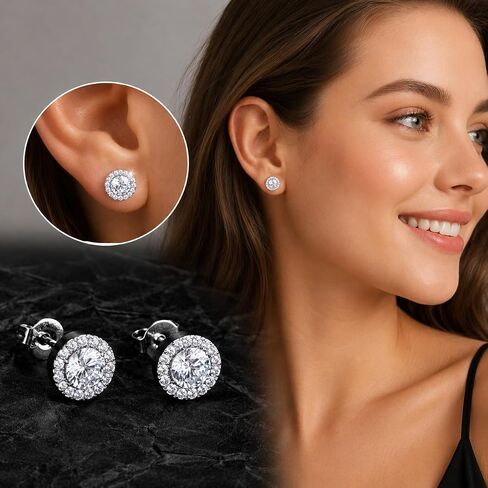 Titanium Halo Stud Earrings, Hypoallergenic Implant Grade G23 Health Earring for Sensitive Ears, Astm F136 Medical Grade Titanium Paved CZ Studs for New Piercing丨 Lead-free, Nickel-free, Non Tarnish丨8MM, 20 Gauge, 5A Cubic Zirconia in Saudi Arabia