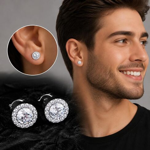 Titanium Halo Stud Earrings, Hypoallergenic Implant Grade G23 Health Earring for Sensitive Ears, Astm F136 Medical Grade Titanium Paved CZ Studs for New Piercing丨 Lead-free, Nickel-free, Non Tarnish丨8MM, 20 Gauge, 5A Cubic Zirconia in Saudi Arabia