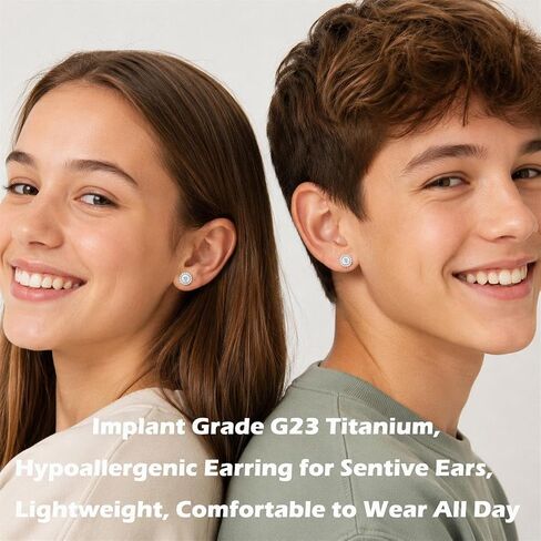 Titanium Halo Stud Earrings, Hypoallergenic Implant Grade G23 Health Earring for Sensitive Ears, Astm F136 Medical Grade Titanium Paved CZ Studs for New Piercing丨 Lead-free, Nickel-free, Non Tarnish丨8MM, 20 Gauge, 5A Cubic Zirconia in Saudi Arabia