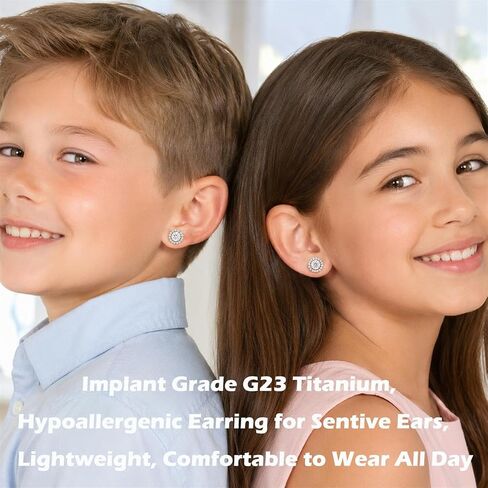 Titanium Halo Stud Earrings, Hypoallergenic Implant Grade G23 Health Earring for Sensitive Ears, Astm F136 Medical Grade Titanium Paved CZ Studs for New Piercing丨 Lead-free, Nickel-free, Non Tarnish丨8MM, 20 Gauge, 5A Cubic Zirconia in Saudi Arabia