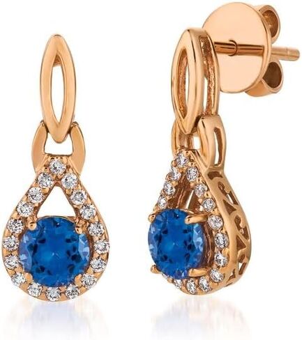 Le Vian 1/4 Carat Round Diamond Stud Earrings for Women with 1 Carat Tanzanite | 14k Rose Gold Teardrop Earrings for Her in Prong Setting (H-I, VS2-SI1, 0.24 cttw) Secure Push Back in Kuwait