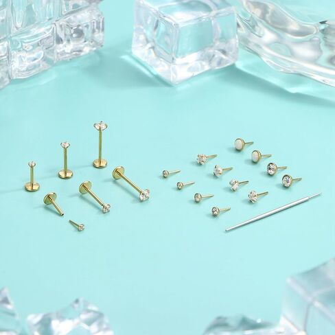 ZELORES 14K Gold Plated Threadless Nose Studs for Women Men 316L Stainless Steel Labret Stud Push In Nose Ring Stud Monroe Lip Rings CZ Opal Flat Back Nose Piecing Jewelry 1.5mm 2mm 3mm in Kuwait