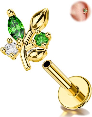 Melighting 16G Lotus Gold Helix Earring Stainless Steel Internally Threaded Tragus Piercing Jewelry for Women Leaf Cartilage Flat Back Stud with Marquise CZ 6 mm in Kuwait