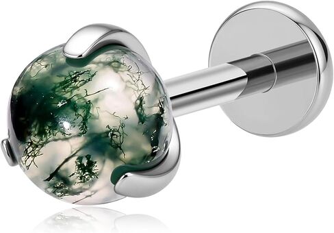 FLECHAZO Lab Moss Agate Teardrop Titanium Flat Back Earrings for Women, Internally Threaded Front Screw, ASTM F136 Implant Grade, 16G 8mm & 18G 6mm Interchangeable Stud, Cartilage Earring in Saudi Arabia