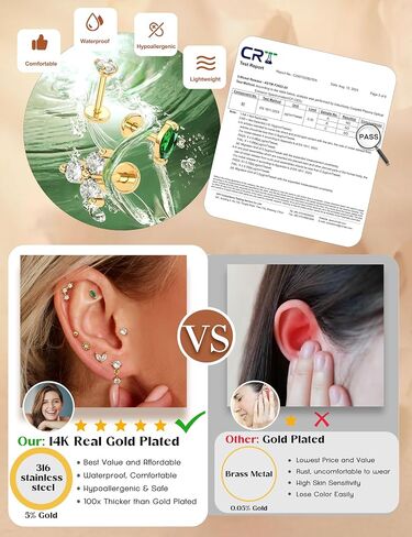 ORAZIO 16G Hypoallergenic Flat Back Earrings Stud Earrings - 316L Surgical Steel Internal Thread Stud Piercing Jewelry for Tragus/Helix/Conch/Medusa/Lip/Labret - Helix Tragus Cartilage Earrings for Women B in Kuwait