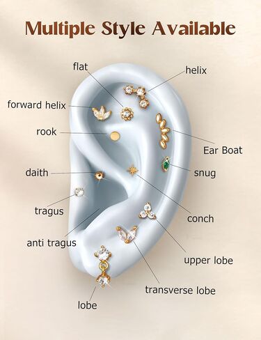 ORAZIO 16G Hypoallergenic Flat Back Earrings Stud Earrings - 316L Surgical Steel Internal Thread Stud Piercing Jewelry for Tragus/Helix/Conch/Medusa/Lip/Labret - Helix Tragus Cartilage Earrings for Women B in Kuwait