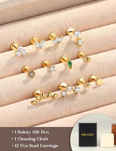 ORAZIO 16G Hypoallergenic Flat Back Earrings Stud Earrings - 316L Surgical Steel Internal Thread Stud Piercing Jewelry for Tragus/Helix/Conch/Medusa/Lip/Labret - Helix Tragus Cartilage Earrings for Women B in Kuwait