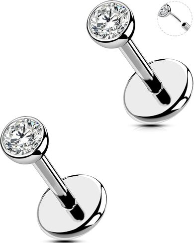 2Pcs Silver 20G/18G/16G Threadless Nose Stud Flat Back Earrings 316L Surgical Steel CZ Daity Nose Helix Cartilage Tragus Conch Labret Medusa Monroe Piercing Jewelry-Multiple Sizes & Gauges in Saudi Arabia