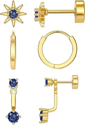 Flat Back Earrings Set for Women Small Gold Stud Hoops Cartilage Piercing Earrings for Sensitive Ears Hypoallergenic Surgical Steel Jewelry in Saudi Arabia
