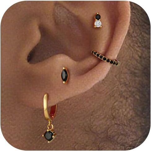 Flat Back Earrings Set for Women Small Gold Stud Hoops Cartilage Piercing Earrings for Sensitive Ears Hypoallergenic Surgical Steel Jewelry in Saudi Arabia