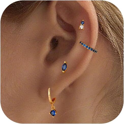 Flat Back Earrings Set for Women Small Gold Stud Hoops Cartilage Piercing Earrings for Sensitive Ears Hypoallergenic Surgical Steel Jewelry in Saudi Arabia