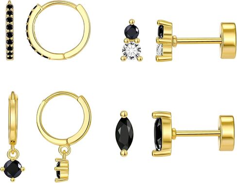 Flat Back Earrings Set for Women Small Gold Stud Hoops Cartilage Piercing Earrings for Sensitive Ears Hypoallergenic Surgical Steel Jewelry in Saudi Arabia