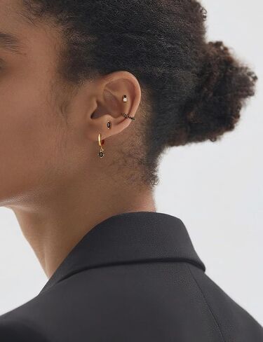 Flat Back Earrings Set for Women Small Gold Stud Hoops Cartilage Piercing Earrings for Sensitive Ears Hypoallergenic Surgical Steel Jewelry in Saudi Arabia