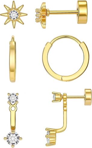 Flat Back Earrings Set for Women Small Gold Stud Hoops Cartilage Piercing Earrings for Sensitive Ears Hypoallergenic Surgical Steel Jewelry in Saudi Arabia