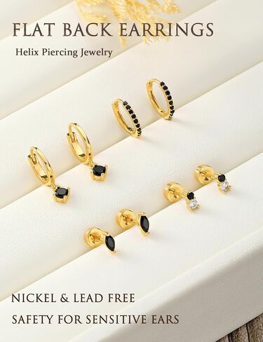 Flat Back Earrings Set for Women Small Gold Stud Hoops Cartilage Piercing Earrings for Sensitive Ears Hypoallergenic Surgical Steel Jewelry in Saudi Arabia
