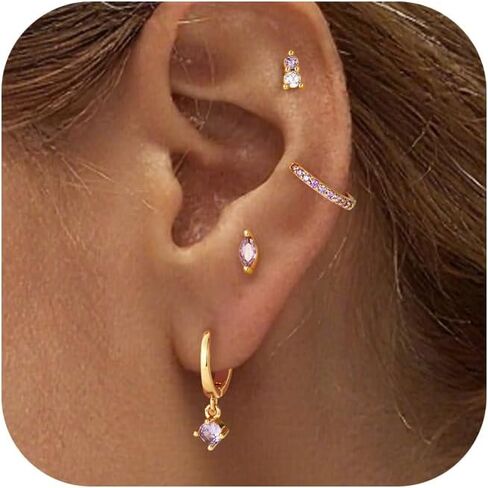 Flat Back Earrings Set for Women Small Gold Stud Hoops Cartilage Piercing Earrings for Sensitive Ears Hypoallergenic Surgical Steel Jewelry in Saudi Arabia