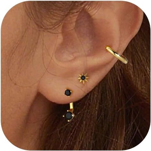Flat Back Earrings Set for Women Small Gold Stud Hoops Cartilage Piercing Earrings for Sensitive Ears Hypoallergenic Surgical Steel Jewelry in Saudi Arabia