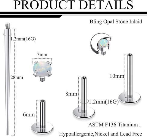 Ruifan Titanium Flat Back Lip Rings Internally Threaded Earrings Studs Nose Rings 16G Moon Star Tragus Cartilage Lobe Rook Helix Conch Labret Medusa Piercing Jewelry for Women Men W Piercing Taper Set in Kuwait