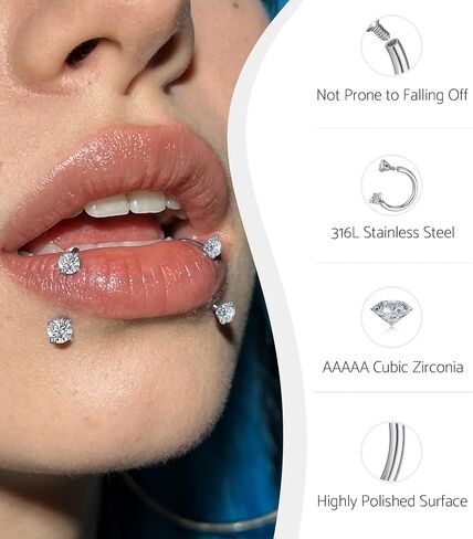 12Pcs 16G Internally Threaded Labret Studs 316L Surgical Steel CZ Flat Back Lip Rings Helix Tragus Cartilage Earrings Hypoallergenic Body Piercing Jewelry for Women Dainty Ear Lobe Conch Medusa Monroe (Multi-Pack/Set) in Kuwait