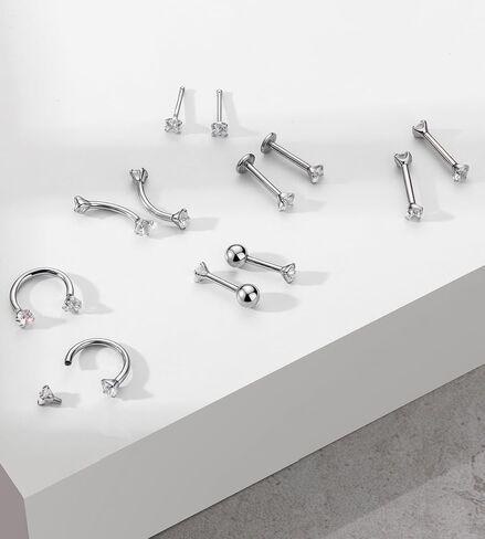 12Pcs 16G Internally Threaded Labret Studs 316L Surgical Steel CZ Flat Back Lip Rings Helix Tragus Cartilage Earrings Hypoallergenic Body Piercing Jewelry for Women Dainty Ear Lobe Conch Medusa Monroe (Multi-Pack/Set) in Kuwait