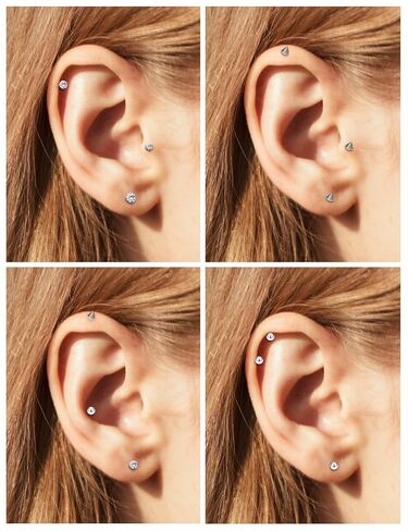 16G surgical steel Labret Studs Kit, 6/8/10/12mm Internal Thread with CZ Gems & Tool (22PCS) Monroe Lip Piercing Jewelry in Kuwait