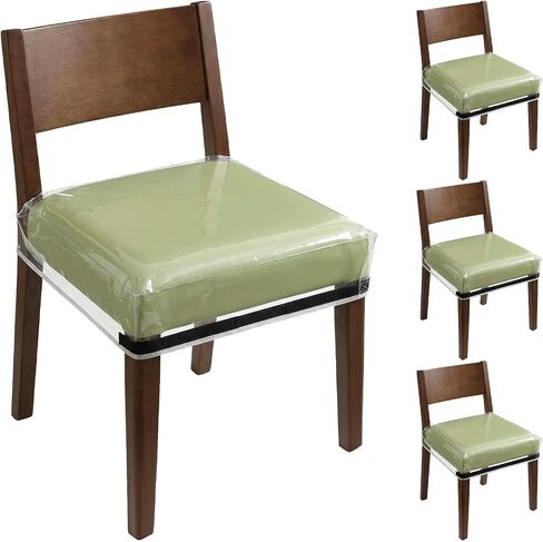 4 Pcs Clear Chair Covers, Plastic Seat Covers with Adjustable Belt Strap Waterproof Scratch Resistant Chairs Seats Protectors for Most 18’’–22’’ Chair （19 x 21 x 3 Inch） in Kuwait