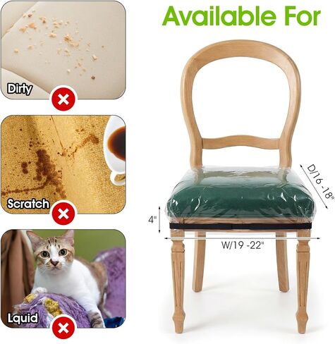 4 Pcs Clear Chair Covers, Plastic Seat Covers with Adjustable Belt Strap Waterproof Scratch Resistant Chairs Seats Protectors for Most 18’’–22’’ Chair （19 x 21 x 3 Inch） in Kuwait