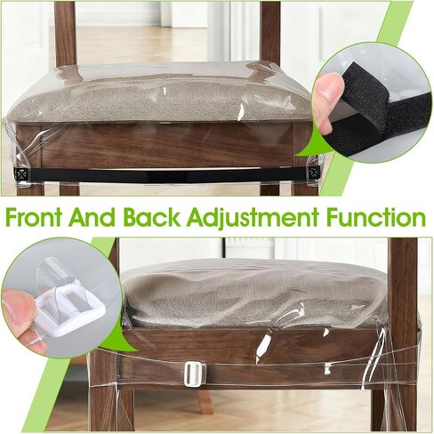 4 Pcs Clear Chair Covers, Plastic Seat Covers with Adjustable Belt Strap Waterproof Scratch Resistant Chairs Seats Protectors for Most 18’’–22’’ Chair （19 x 21 x 3 Inch） in Kuwait