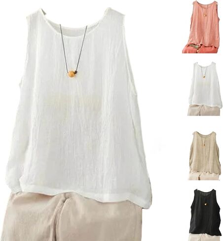 Cotton Gauze Tank Tops for Women Lightweight Linen Crewneck Cami Shirt Casual Sleeveless Loose Fit Summer Tops 2026 in Kuwait