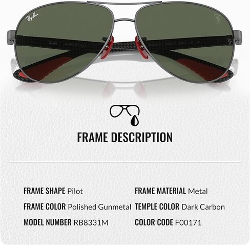 Ray-Ban RB8331M SCUDERIA FERRARI COLLECTION Pilot Shaped Sunglasses for Men & Women with Official RAYBAN Eyewear Kit in Kuwait