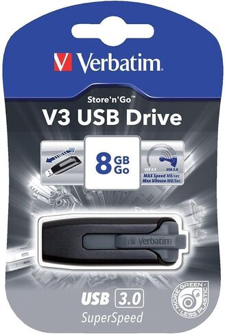 Verbatim 8GB USB 3.0 Store 'n' Go V3 Flash Drive - Cap-Less & PC / Mac Compatible - Gray in Kuwait