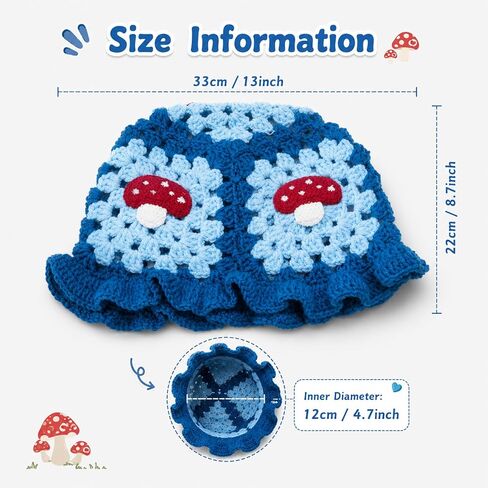 Mushroom Hat for Women Knit Bucket Hats with Mushroom Applique Handmade Crochet Hats for Halloween in Kuwait