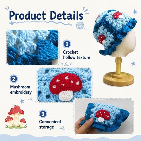 Mushroom Hat for Women Knit Bucket Hats with Mushroom Applique Handmade Crochet Hats for Halloween in Kuwait