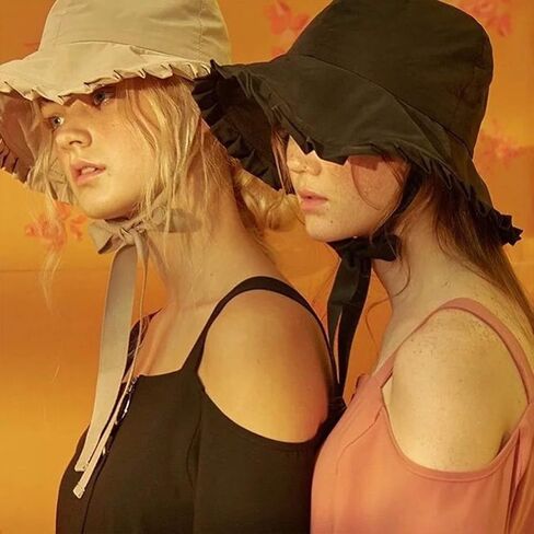 Women Sweet Wide Brim Bucket Hat with Long Ribbon Chin Strap Japanese Bowknot Sunscreen Fisherman Cap in Kuwait
