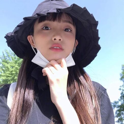 Women Sweet Wide Brim Bucket Hat with Long Ribbon Chin Strap Japanese Bowknot Sunscreen Fisherman Cap in Kuwait
