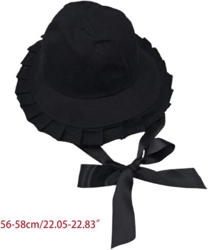Women Sweet Wide Brim Bucket Hat with Long Ribbon Chin Strap Japanese Bowknot Sunscreen Fisherman Cap in Kuwait