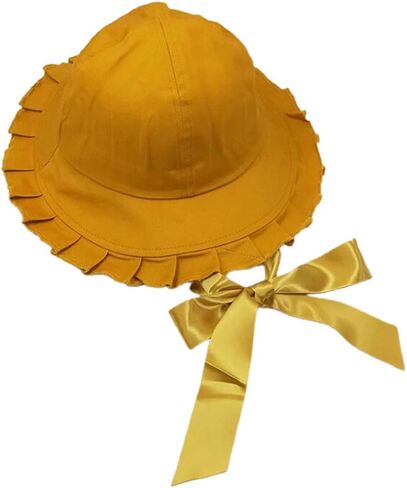 Women Sweet Wide Brim Bucket Hat with Long Ribbon Chin Strap Japanese Bowknot Sunscreen Fisherman Cap in Kuwait