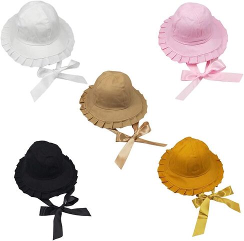 Women Sweet Wide Brim Bucket Hat with Long Ribbon Chin Strap Japanese Bowknot Sunscreen Fisherman Cap in Kuwait