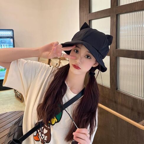 Cute Cat Ears Bucket Hat for Women Girls Fisherman Cap Outdoor Folding Sun Hat in Saudi Arabia