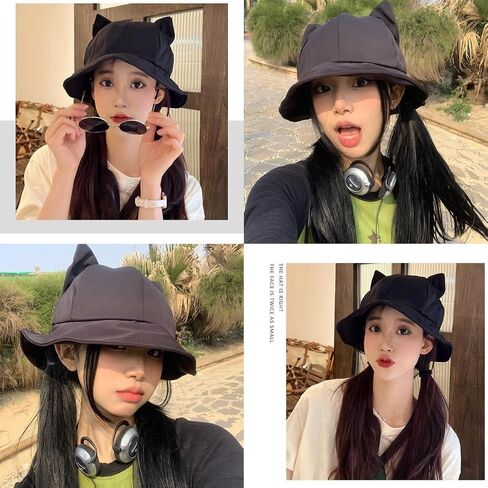 Cute Cat Ears Bucket Hat for Women Girls Fisherman Cap Outdoor Folding Sun Hat in Saudi Arabia