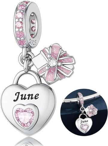 Birthstone Charms for Bracelets and Necklaces 925 Sterling Silver Happy Birthday Bead Charm Love Heart Shape Dangle Pendant with 5A Cubic Zirconia Jewelry for Women in Saudi Arabia